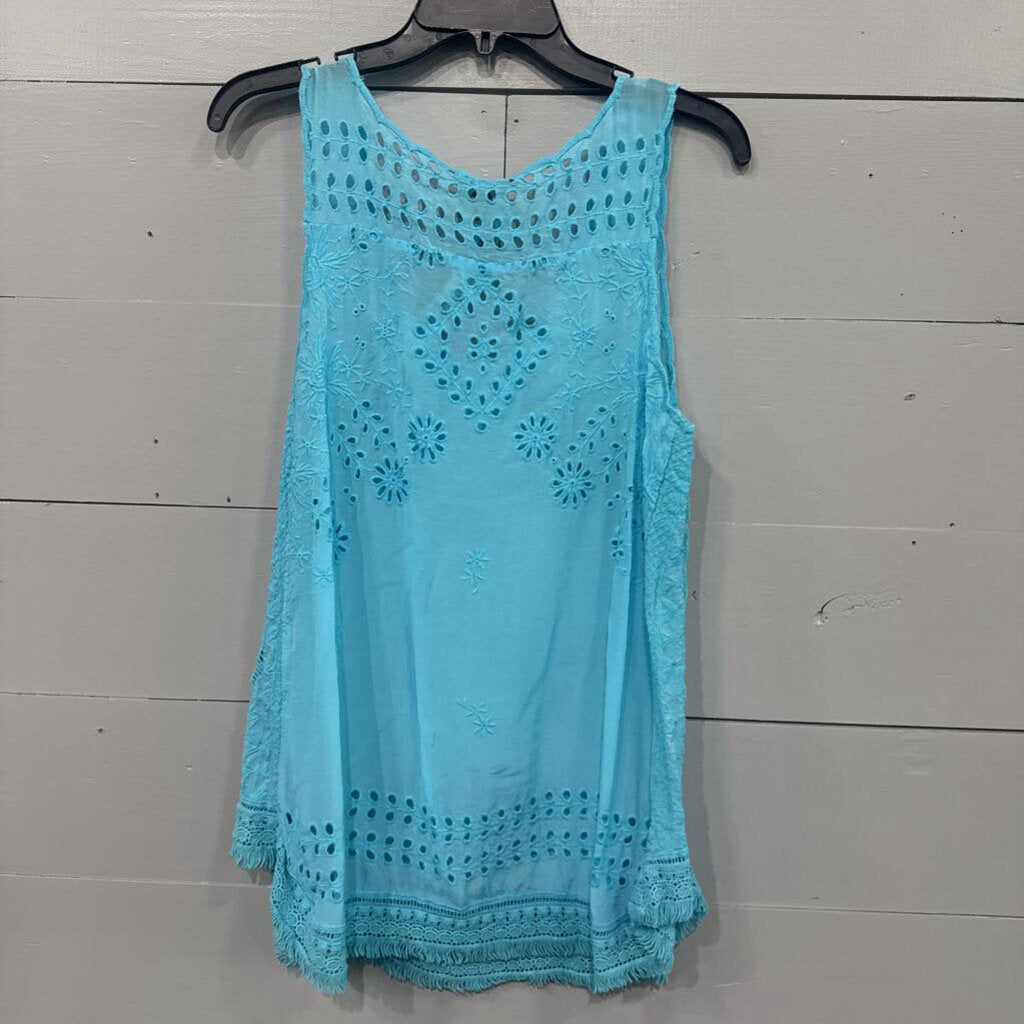 JOHNNY WAS,JW EYELET TANK TOP ,TURQ,M