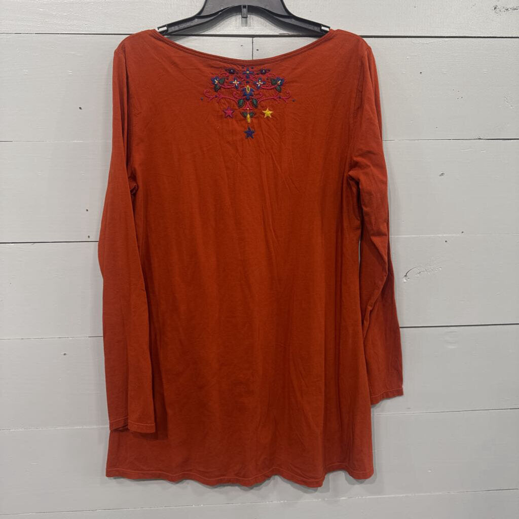 JOHNNY WAS,JW RUFFLE TUNIC TOP ,ORG MULTI,L