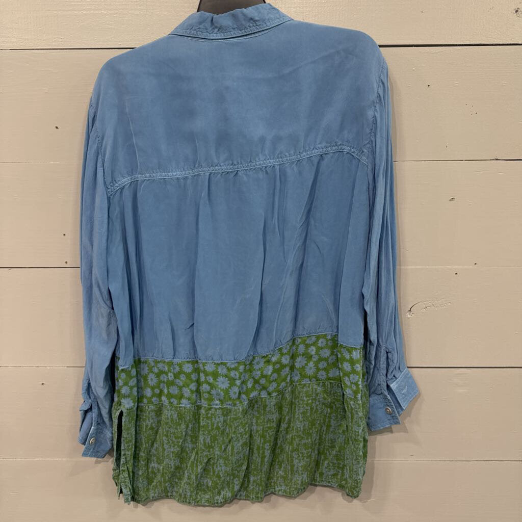 JOHNNY WAS,JW BUTTONUP TOP,BLUE GRN ,M