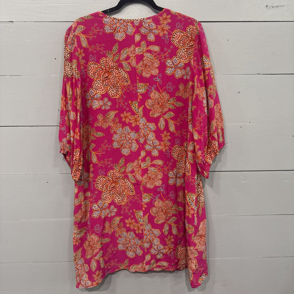 JOHNNY WAS,JW PATTERNED SHEER DRESS,PINK MULTI,L