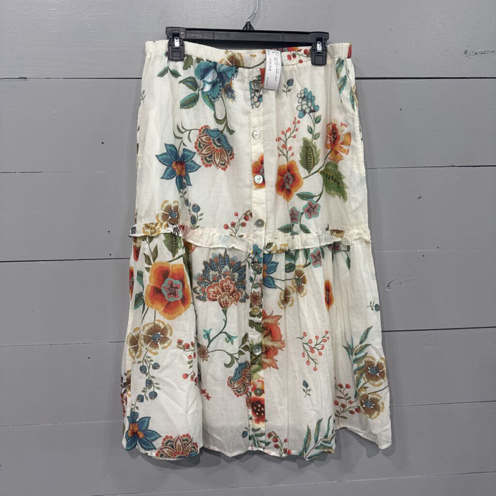 JOHNNY WAS,JW FLORAL SKIRT ,WHT MULTI ,M