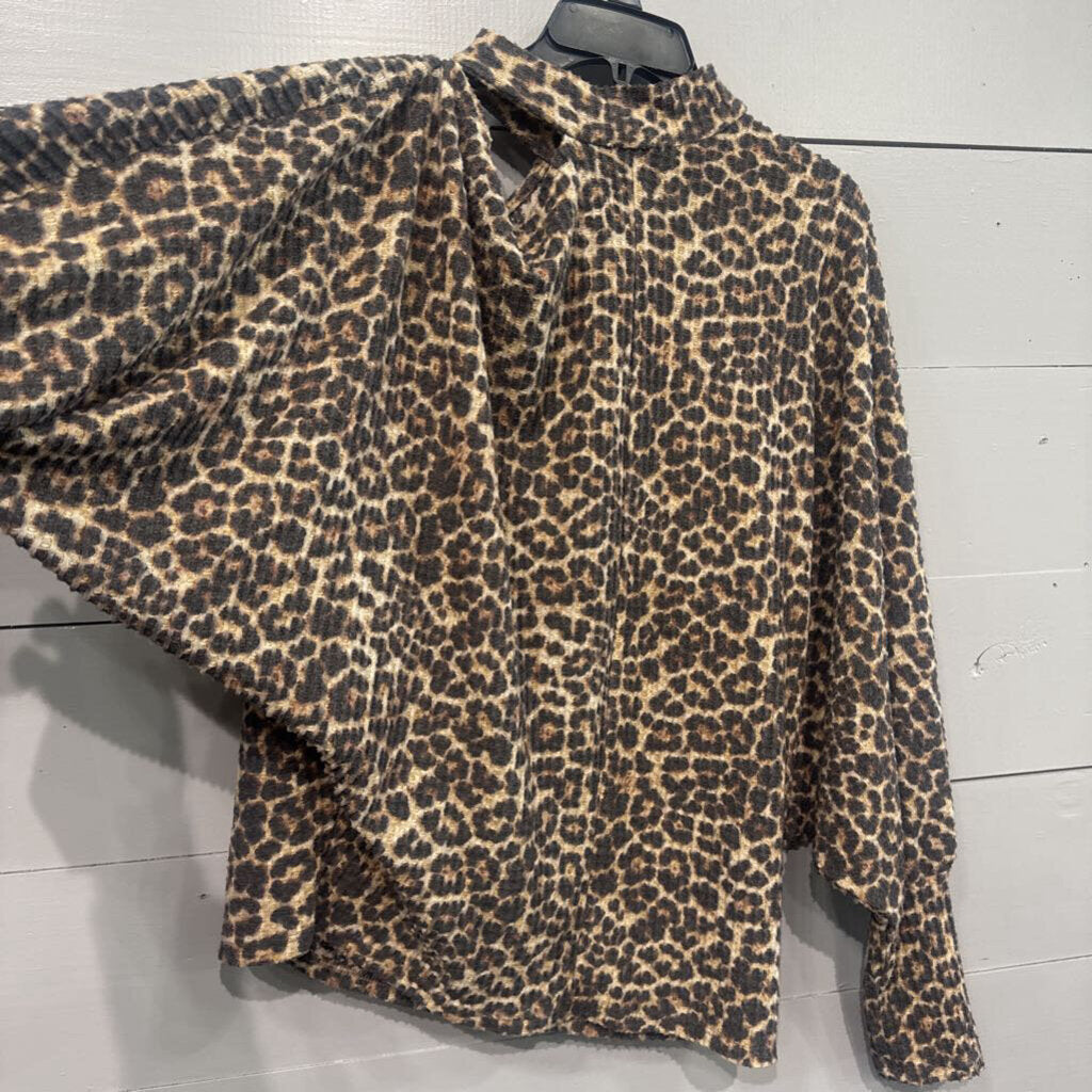 BUTTERCUP,OPEN SHLDR LEOPARD TOP ,BRN BLK,L