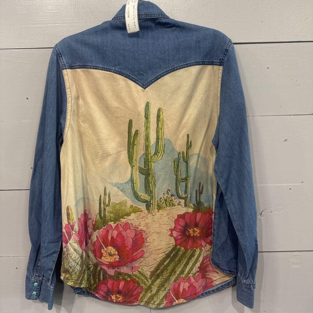 DENIM CACTUS TOP ,BLUE,M