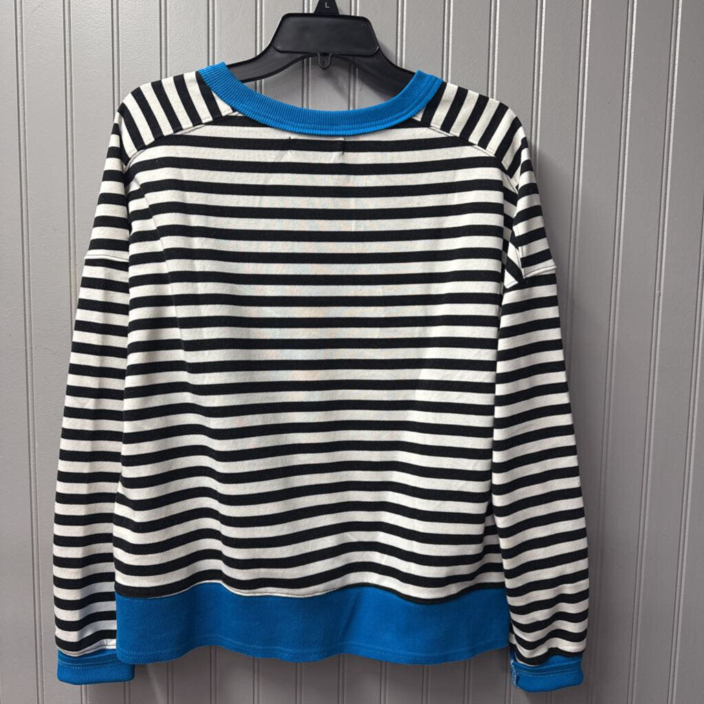 MEROKEETY,STRIPE TOP,BLK WHT BLUE ,M