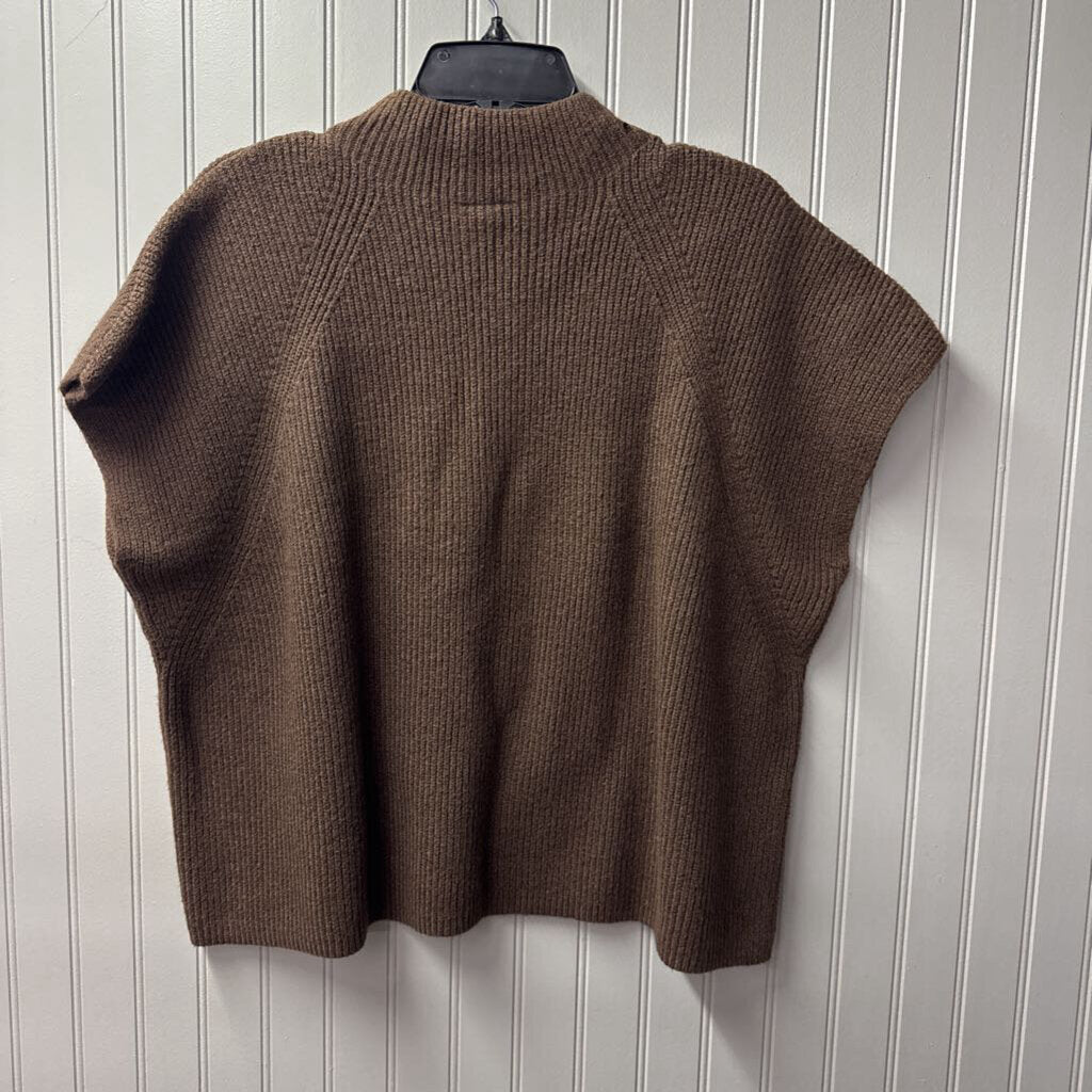 ANN TAYLOR,MOCKNECK RIBBED SLEEVELESS SWEATER,BROWN,L