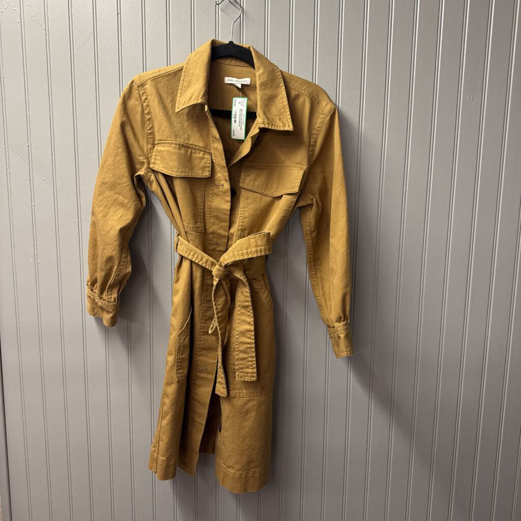 FREE ASSEMBLY,BELTED CANVAS COAT,MUSTARD/KHAKI,M