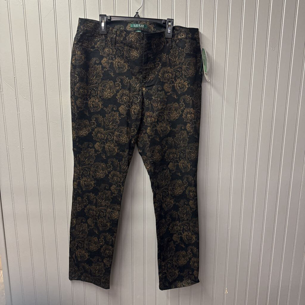 RALPH LAUREN,NWT PATTERNED PANT,BLK GOL,12