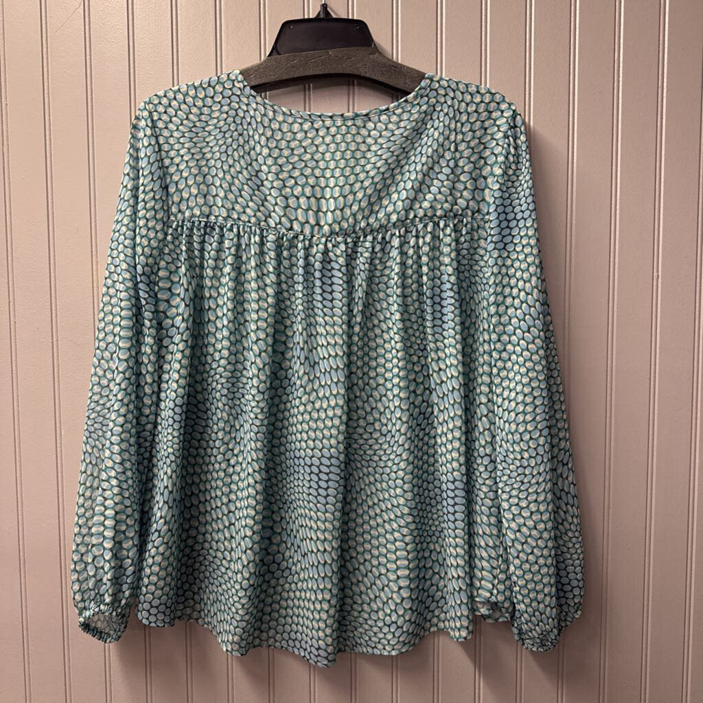 LIVERPOOL,LSV SHEER PRINT TOP,BL/GR/TEAL,L