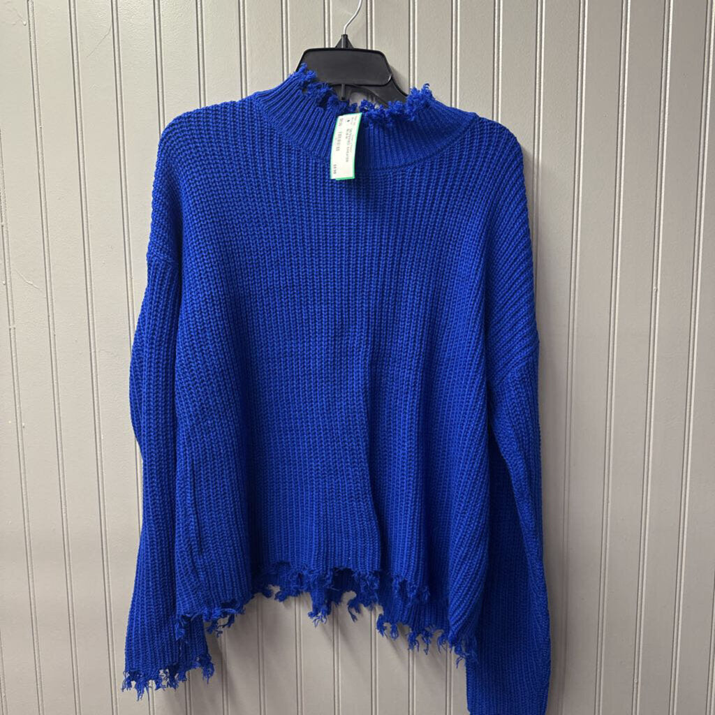 DISTRESSED SWEATER ,BLUE,M