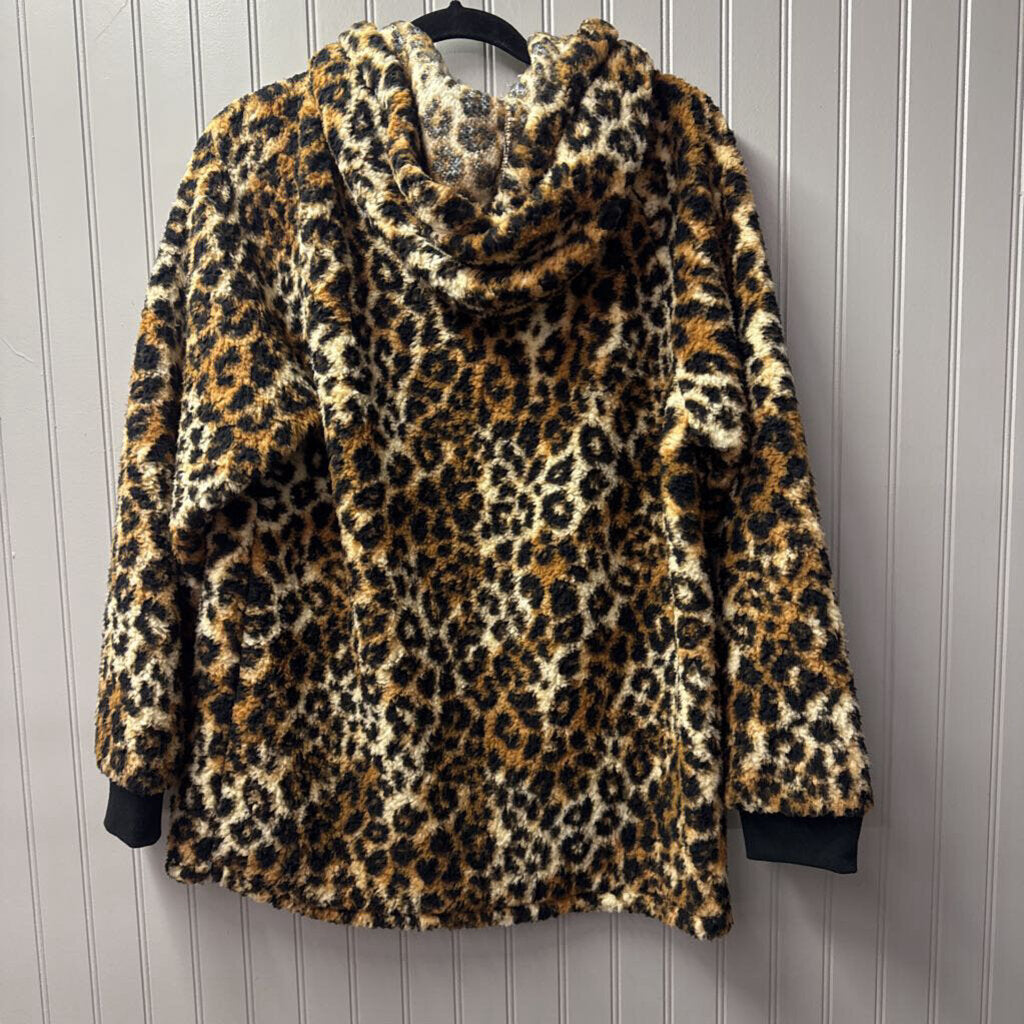 VS LEOPARD HOODED PULLOVER,BRN WHT BLK,M