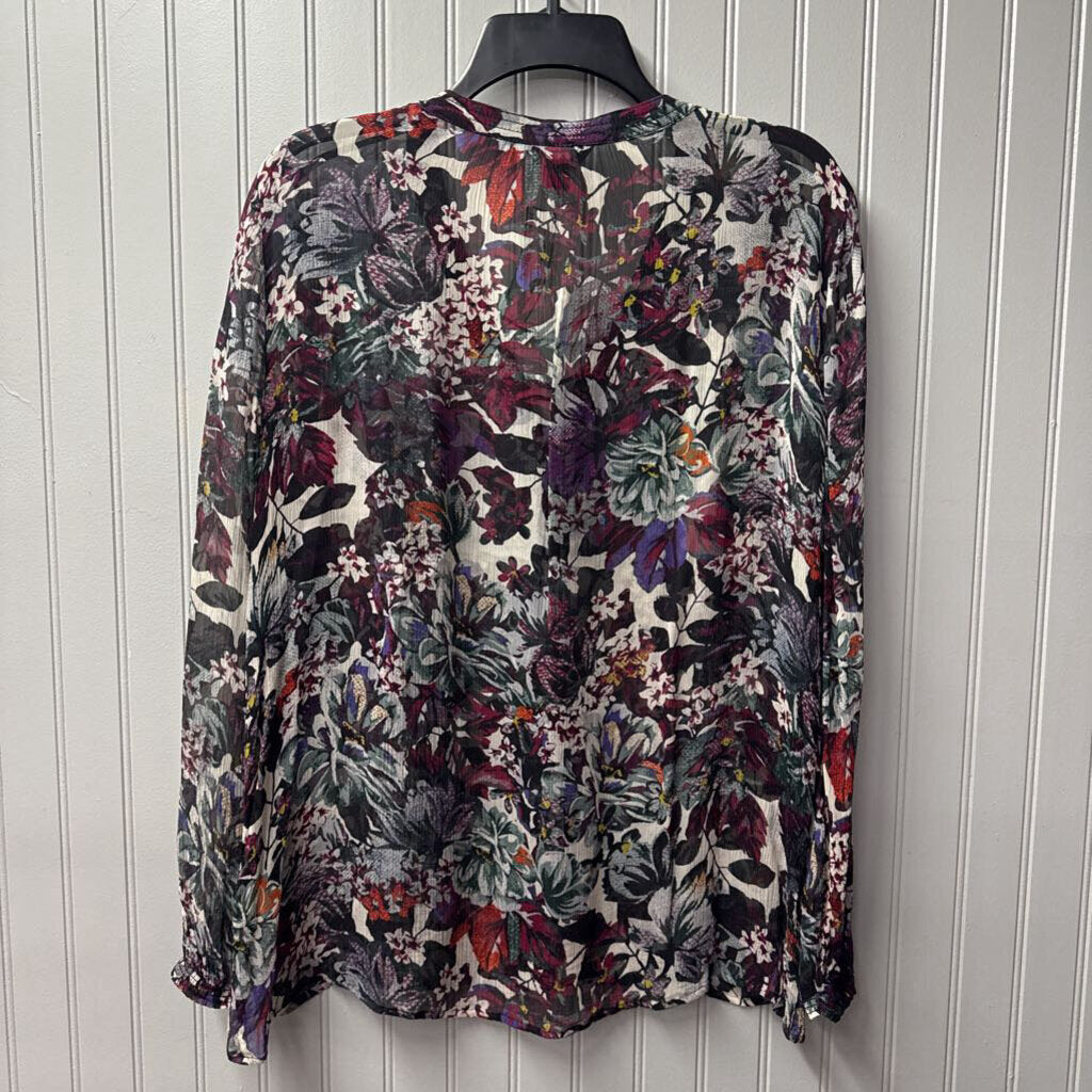 MULTIPLES,SHEER FLORAL TOP ,MULTI,M