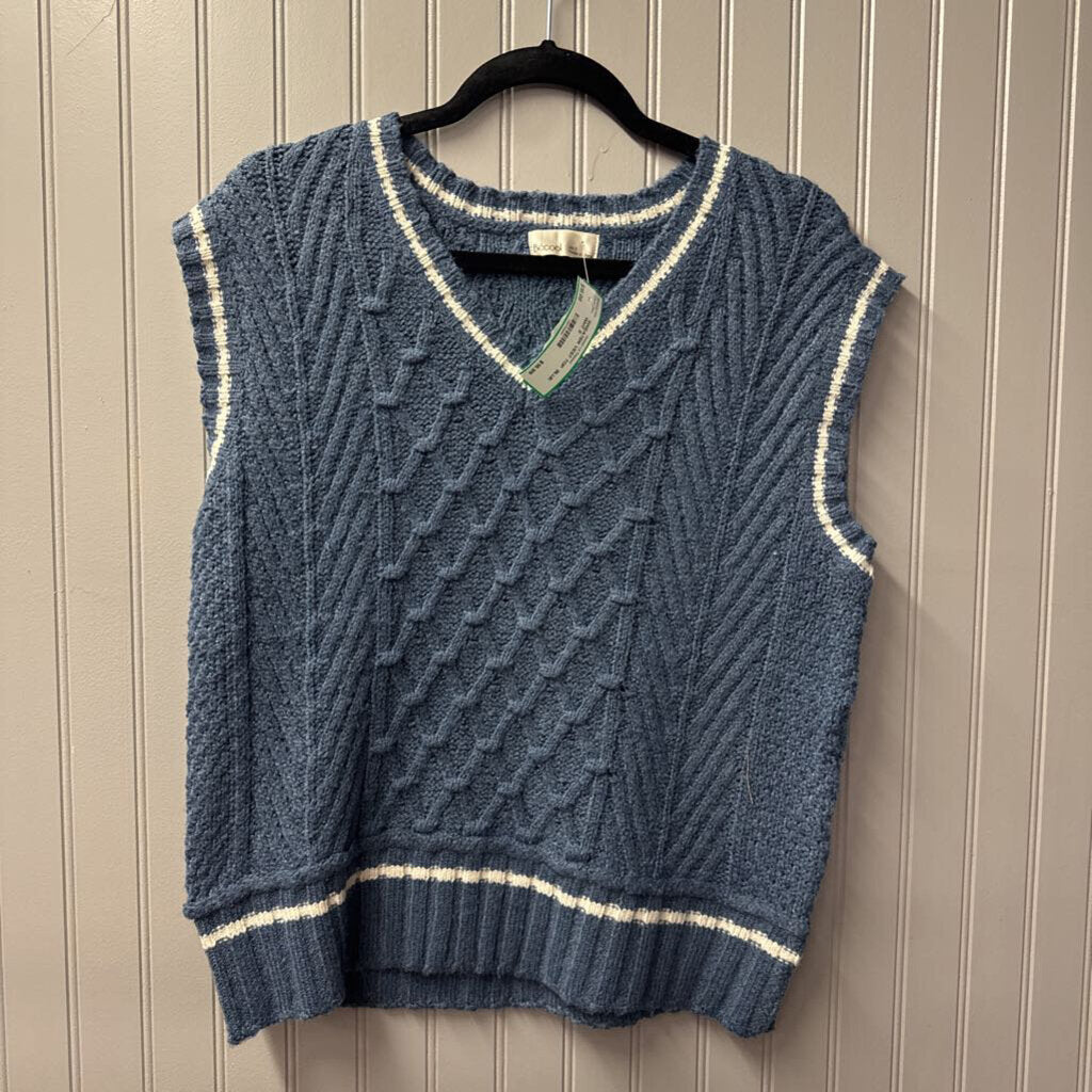 BECOOL,SWEATER VEST TOP ,BLUE WHT,S
