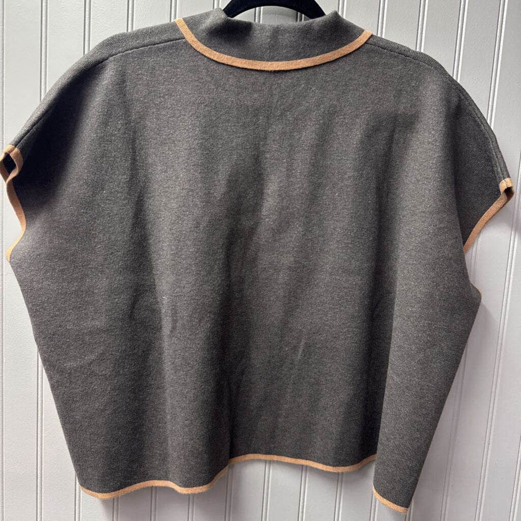 THML,COLLARED SHAW TOP ,GRY TAN,S