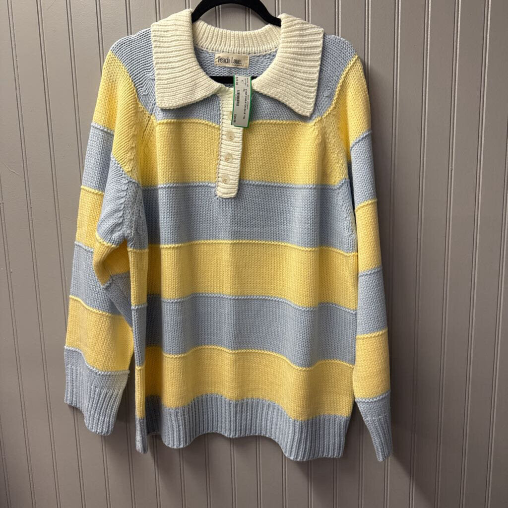 PEACH LOVE,STRIP SWEATER,BLUE YEL,PS