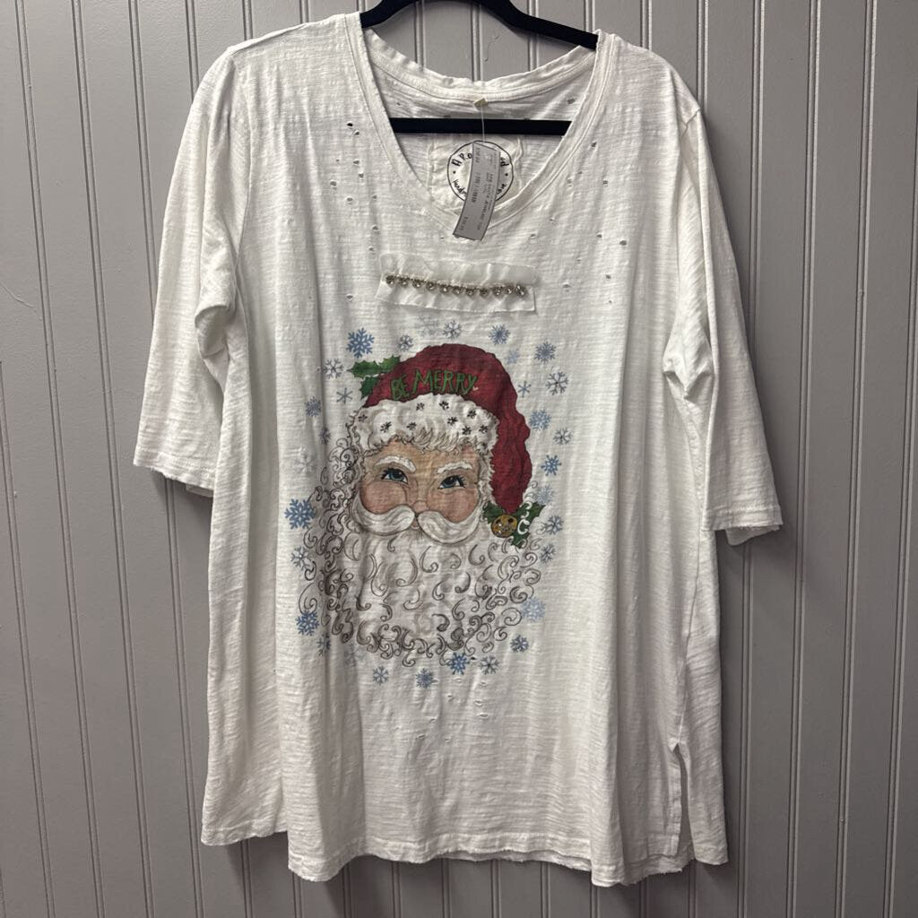 A RARE BIRD,ARB SANTA JEWELED TOP ,WHT ,L/XL