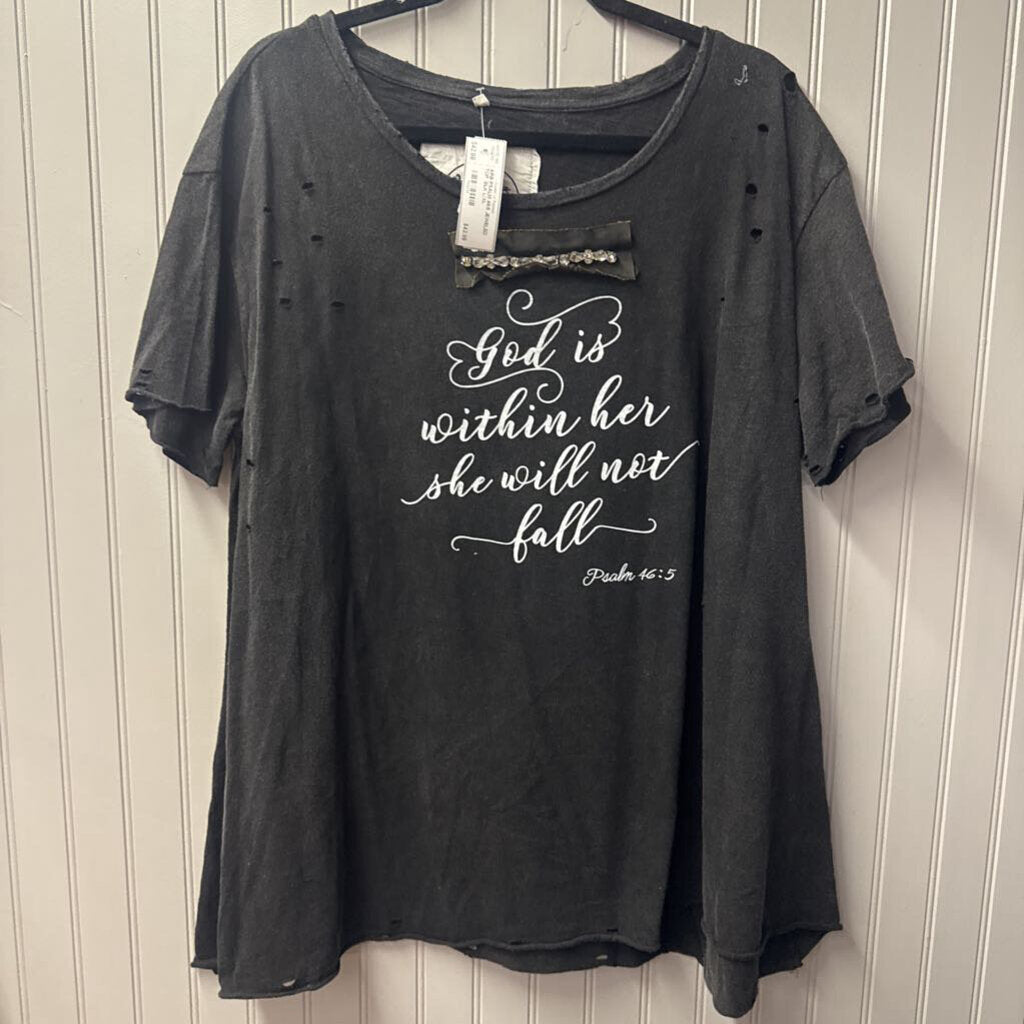 A RARE BIRD,ARB PSALM 46:5 JEWELED TOP ,BLK,L/XL