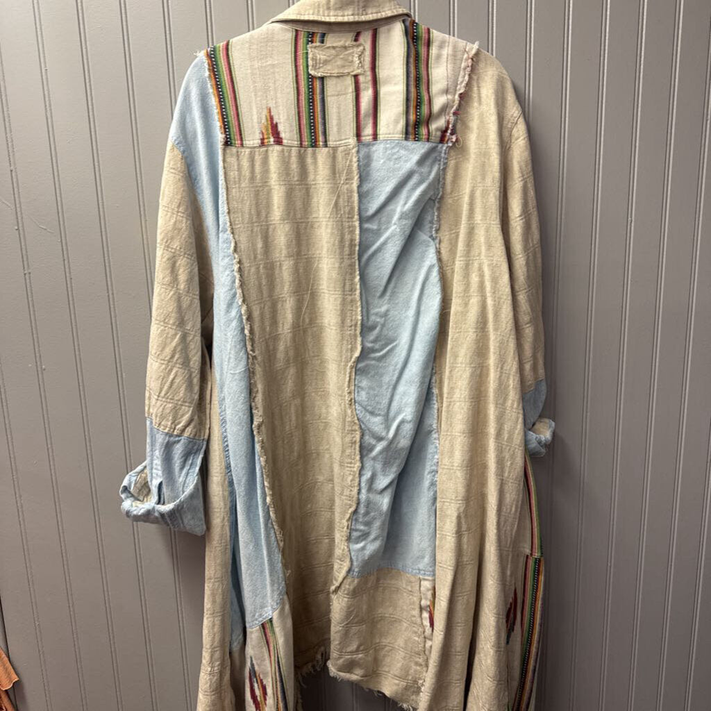 A RARE BIRD,ARB DENIM PLAID AZTEC KIMONO ,MULTI ,L/XL