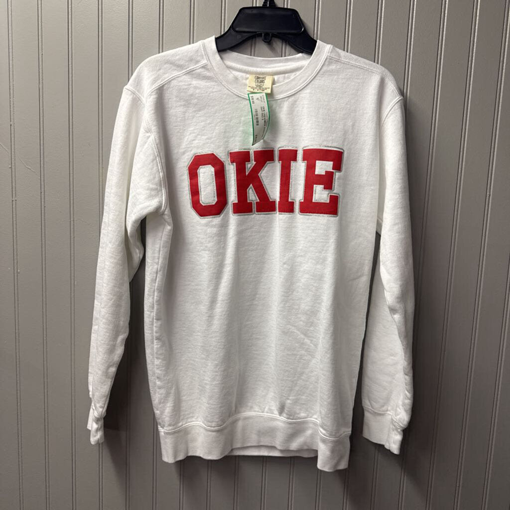 COMFORT COLORS,OKIE CREWNECK SWEATER,WHT RED,S