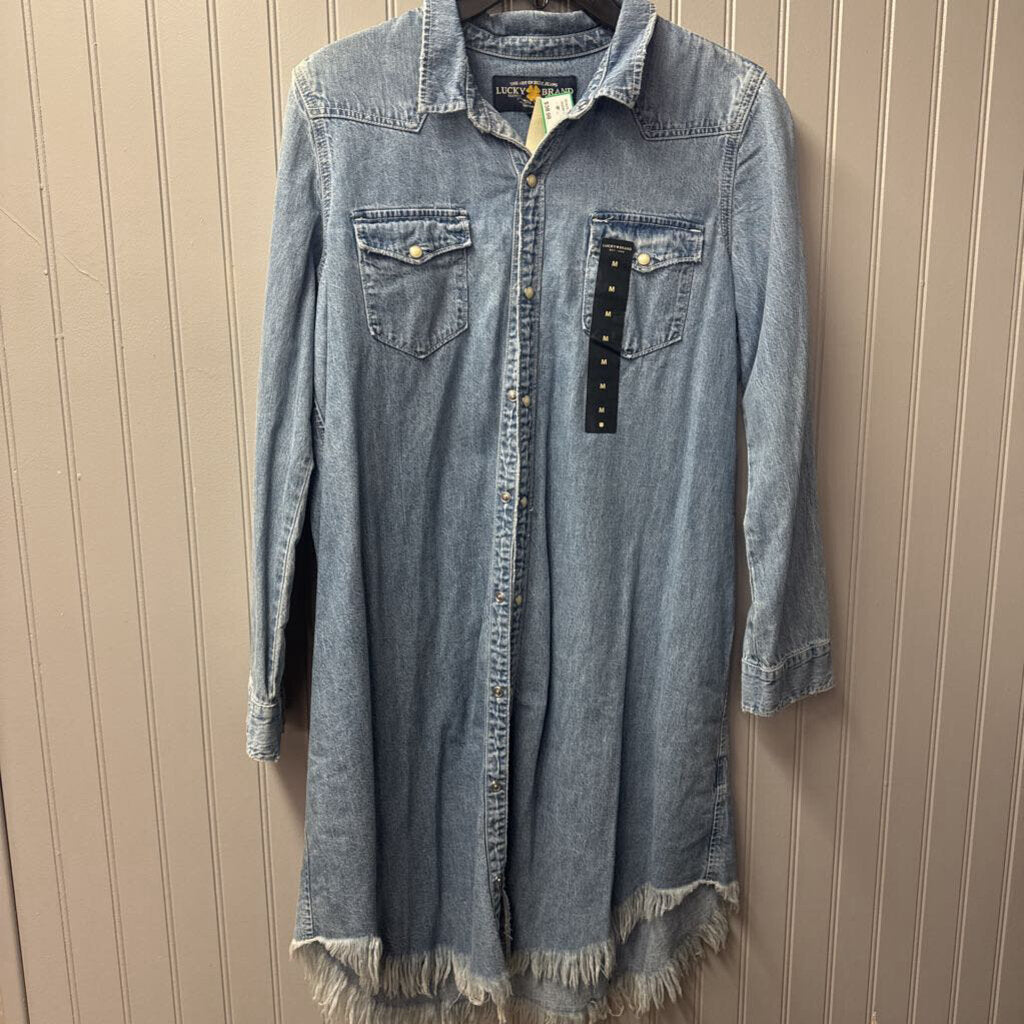 LUCKY BRAND,NWT SNAP DENIM DRESS,RUST BRN YEL,M
