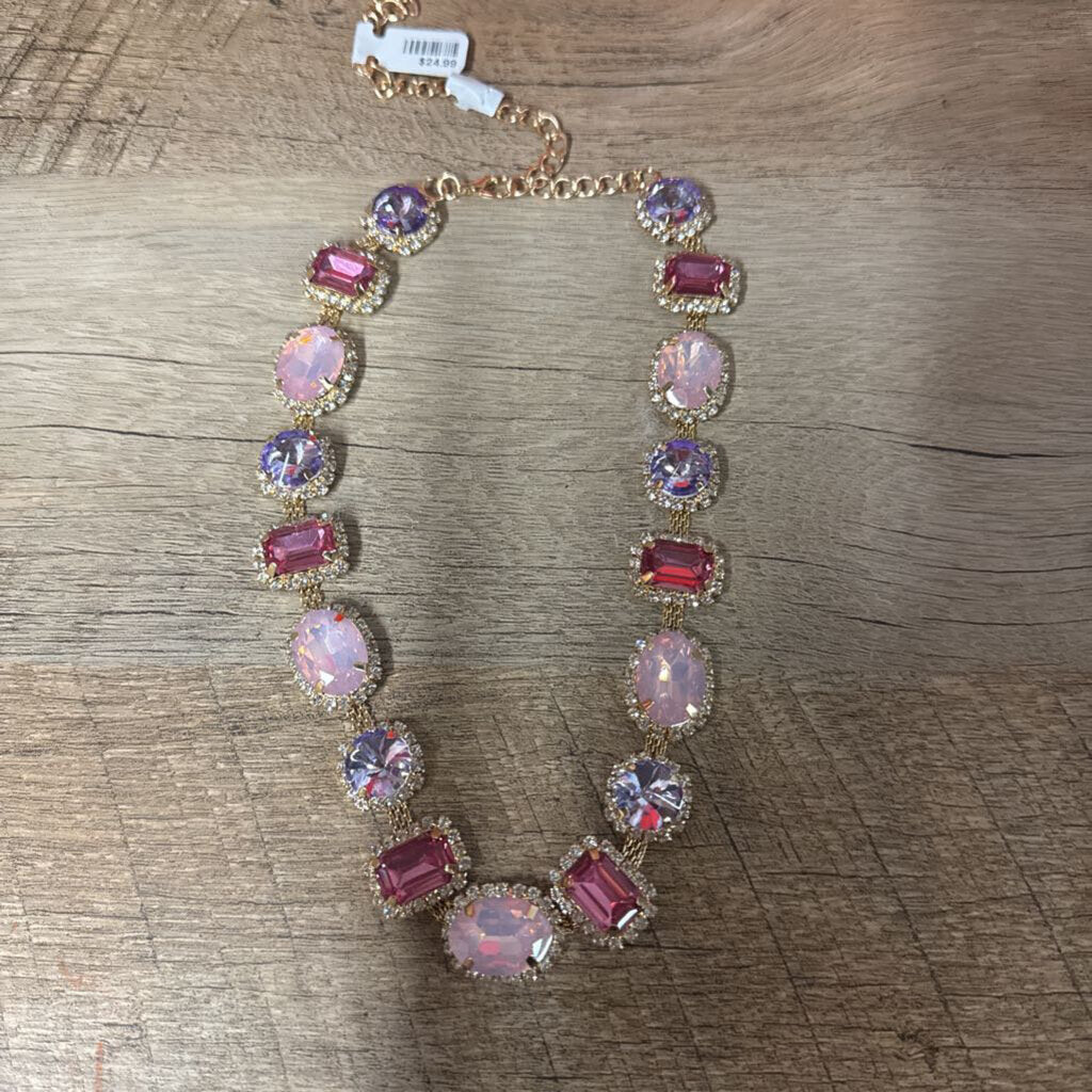 MULTIJEWELED NECKLACE,PINKS