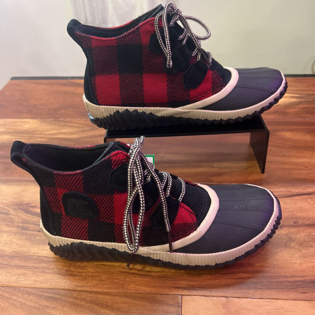 SOREL,PLAID BOOT ,RED BLACK,8.5