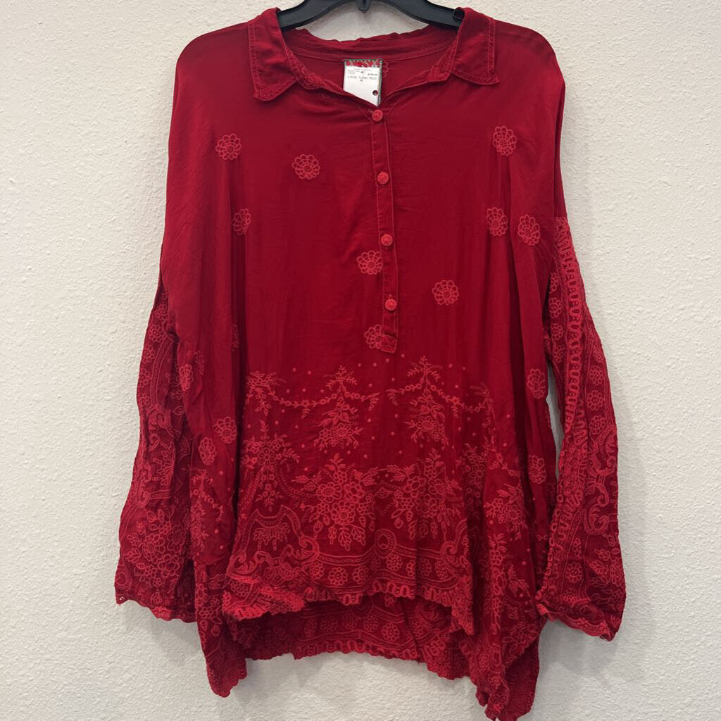 JOHNNY WAS,LACE TUNIC,RED,M