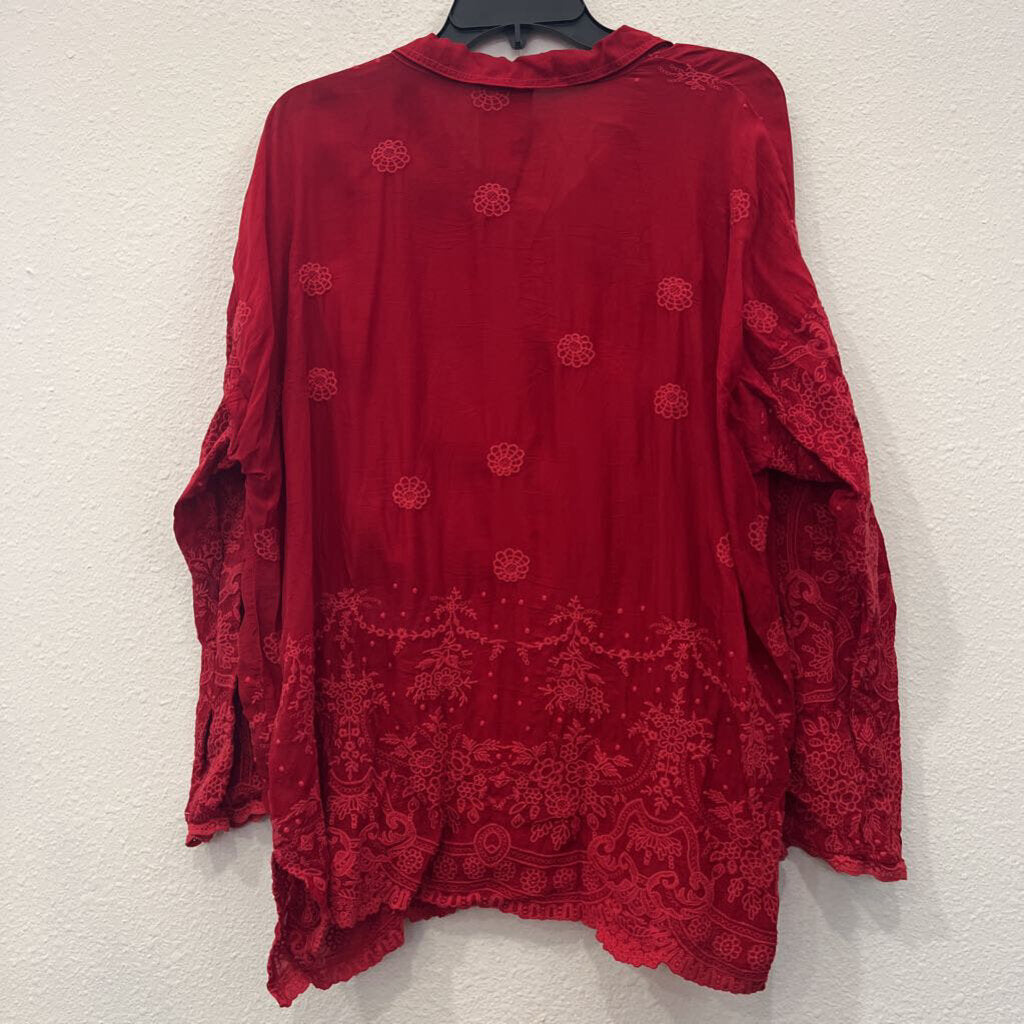 JOHNNY WAS,LACE TUNIC,RED,M