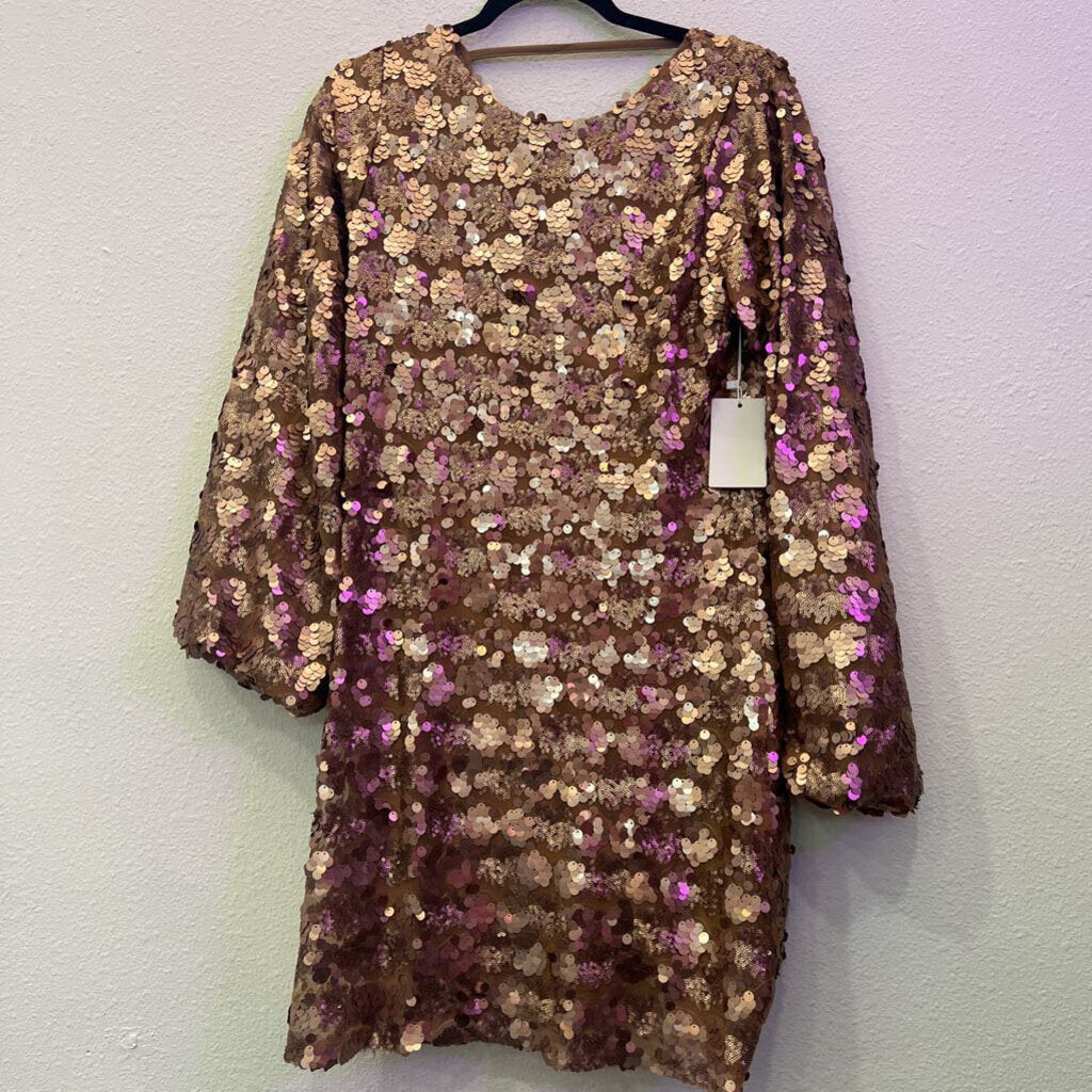 MIA JOY,LONGSLV SEQUIN DRESS,GOLD,M