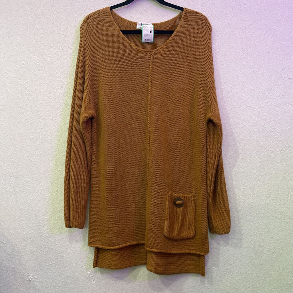 PURE KNITS,PK SWEATER W/POCKET,GOLD,M