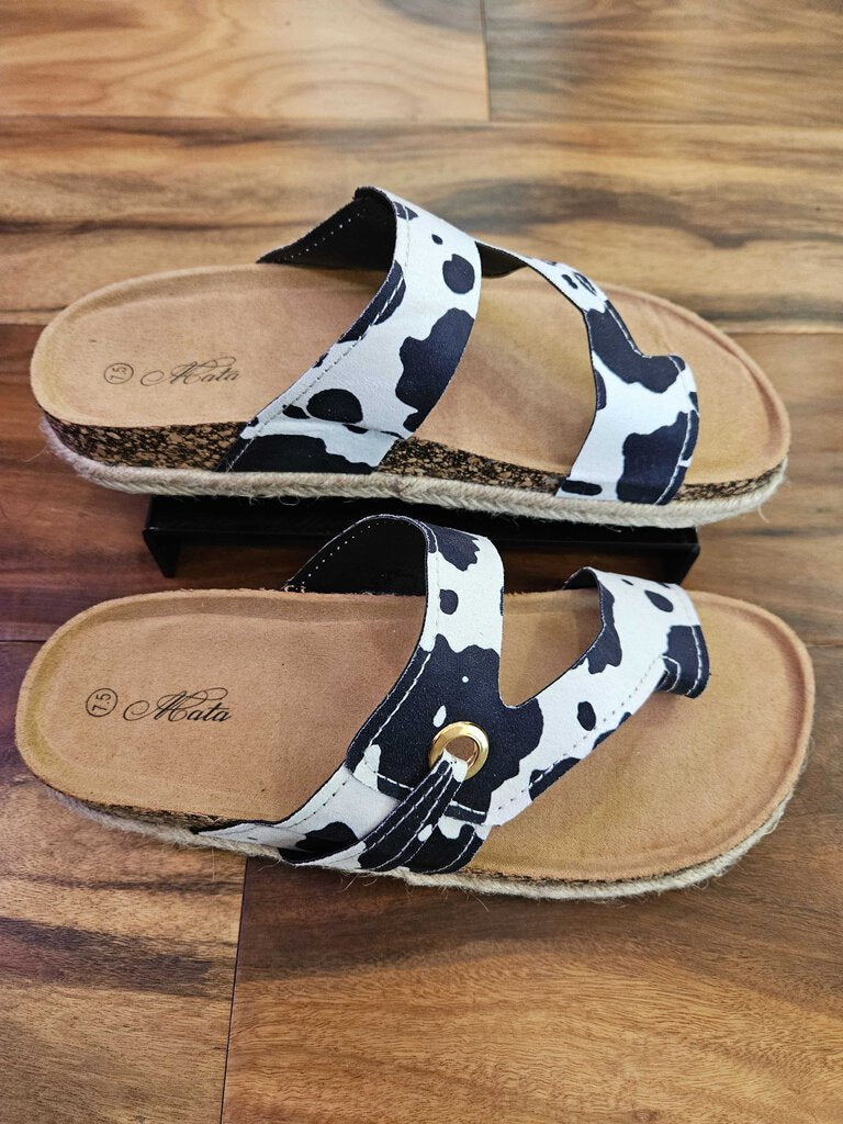 MATA SHOES,NWT COWPRINT SANDAL ,BLK/WHT ,9