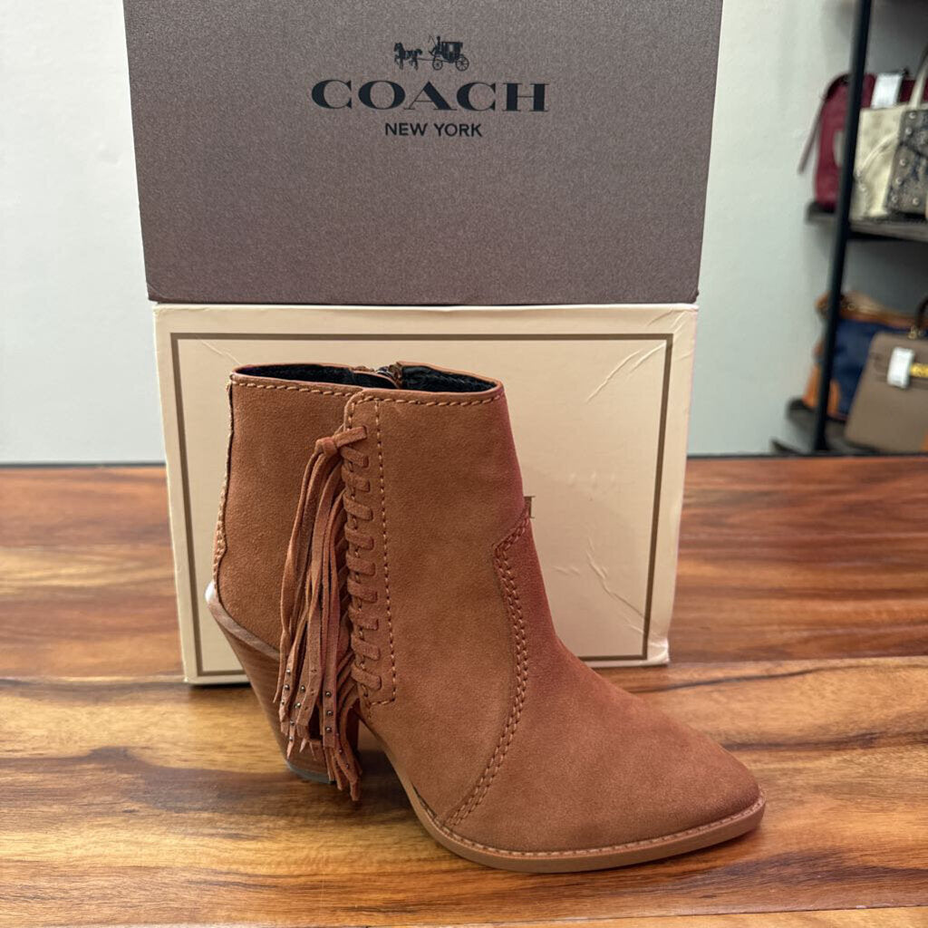 COACH,NWT COACH ZIP UP BOOT,BROWN,5.5