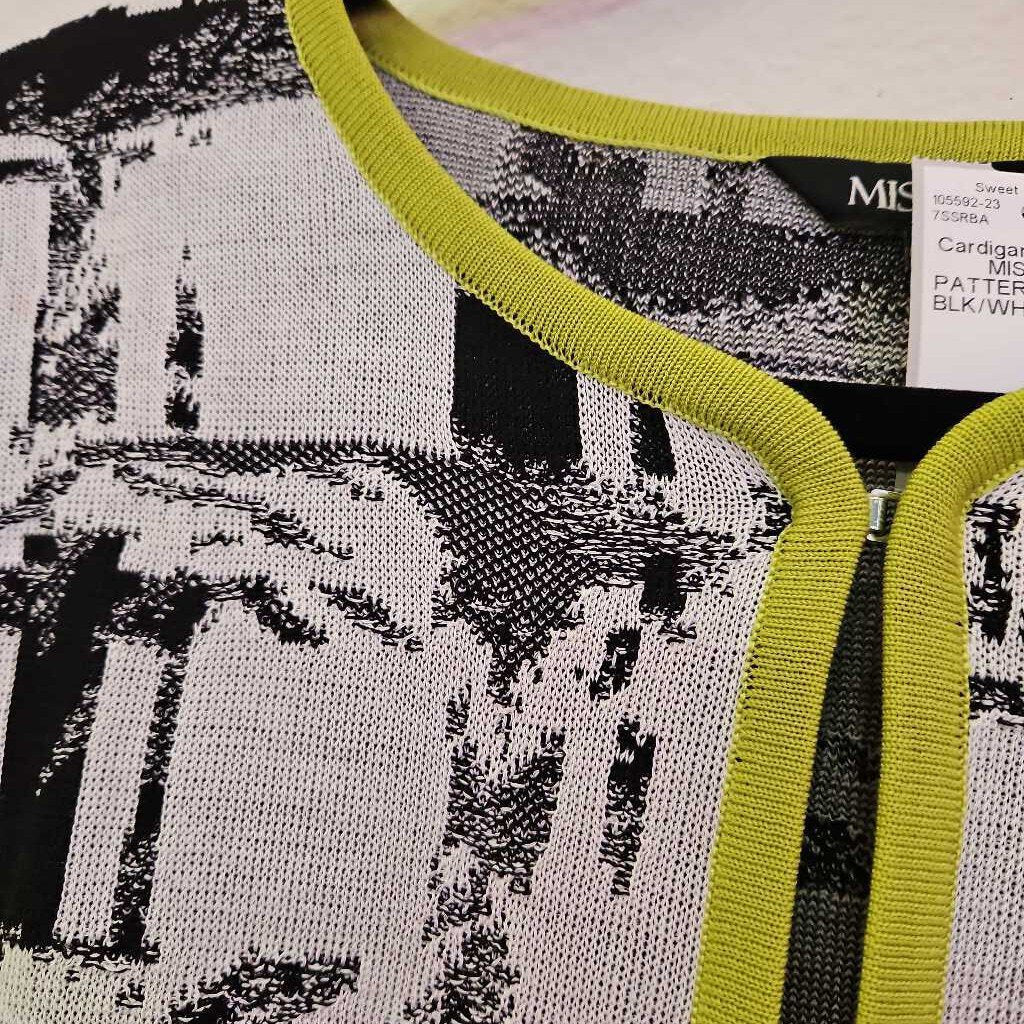 MISOOK,PATTERNED KNIT CARDIGAN ,BLK/WHT/NEON,L