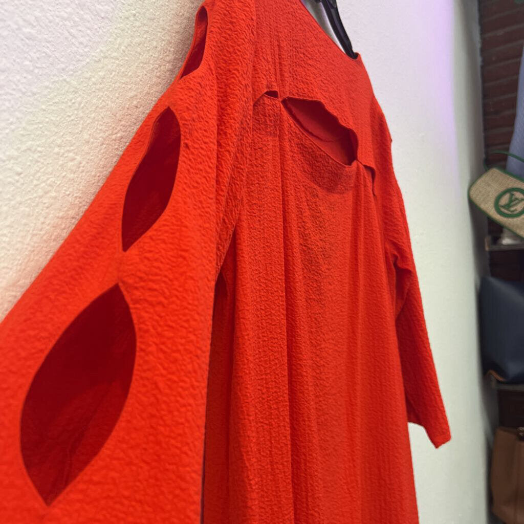 ALI MILES,3/4 SLEEVE OPEN SHOULDER TUNIC,ORANGE,L