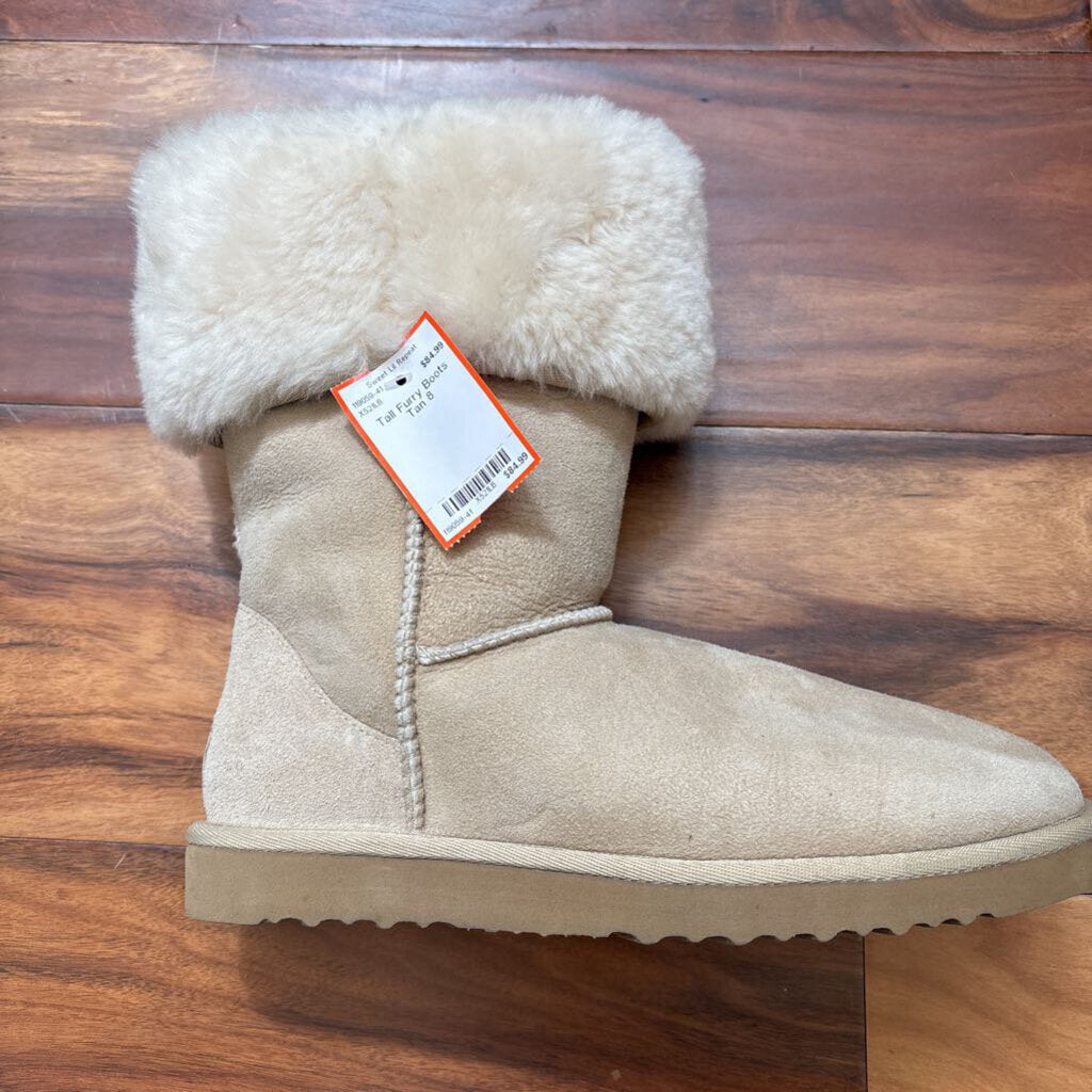 UGG,Tall Furry Boots,Tan,8