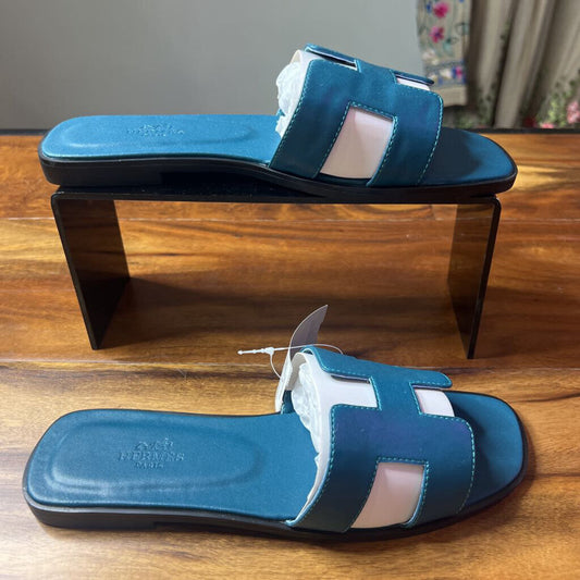 HERMES DUPE,SLIDE SANDAL,TEAL,38