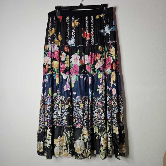 JOHNNY WAS,SILK BUTTERFLY SKIRT,MULTI,XL