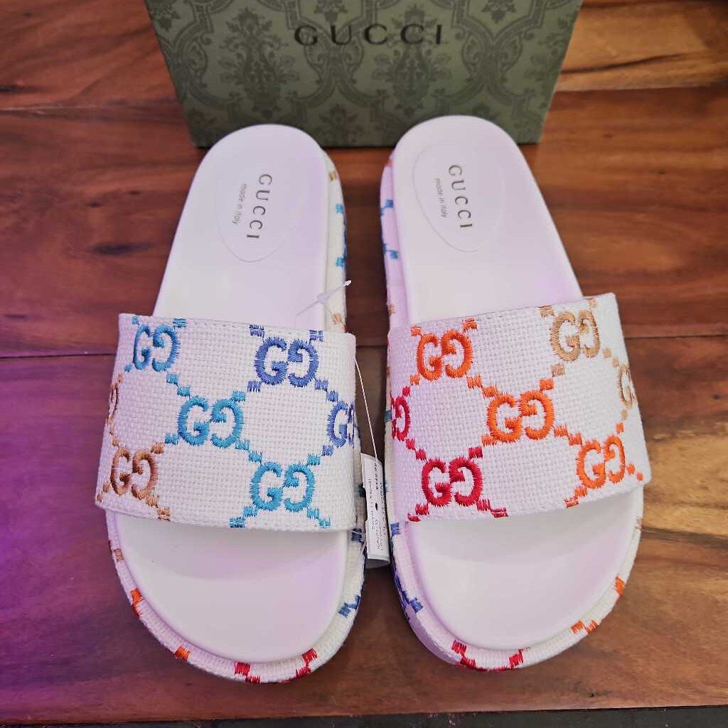 GUCCI (DUPE),PLATFORM SANDAL,WHT/MULTI,38