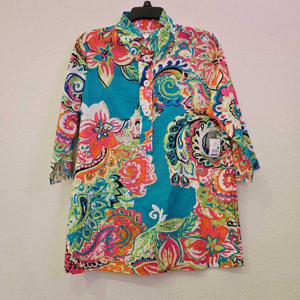 A' LA CARTE,3/4SLV W/POCKETS TOP,MULTI,S