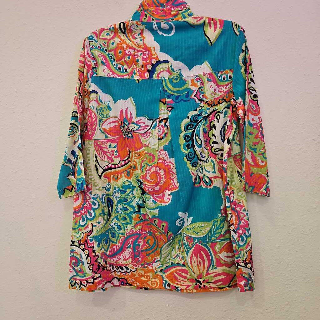A' LA CARTE,3/4SLV W/POCKETS TOP,MULTI,S
