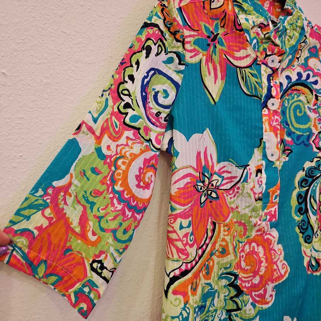 A' LA CARTE,3/4SLV W/POCKETS TOP,MULTI,S