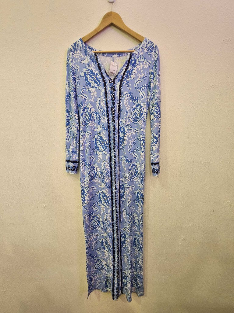 LILLY PULITZER,LONGSLV MAXI DRESS,BLUE,S