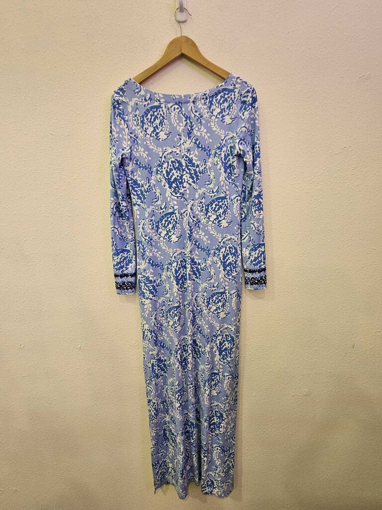 LILLY PULITZER,LONGSLV MAXI DRESS,BLUE,S