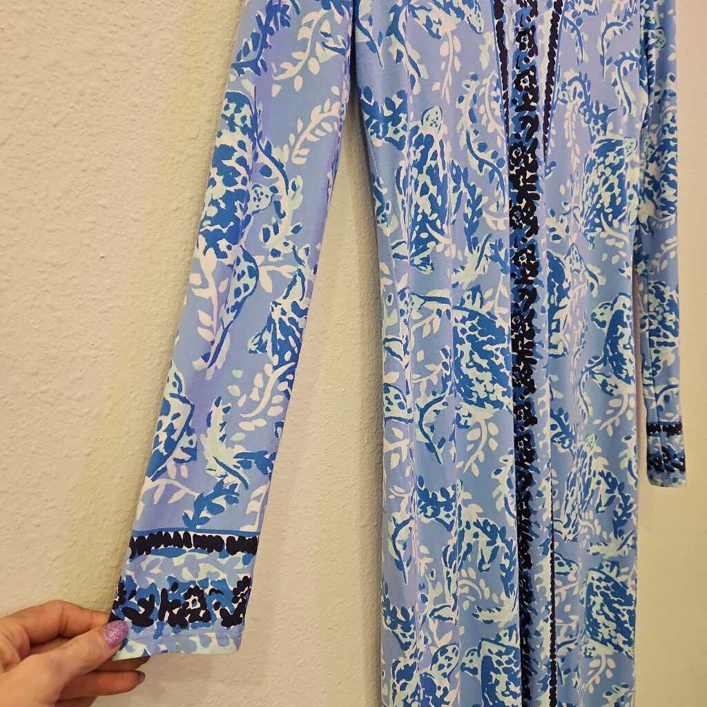 LILLY PULITZER,LONGSLV MAXI DRESS,BLUE,S