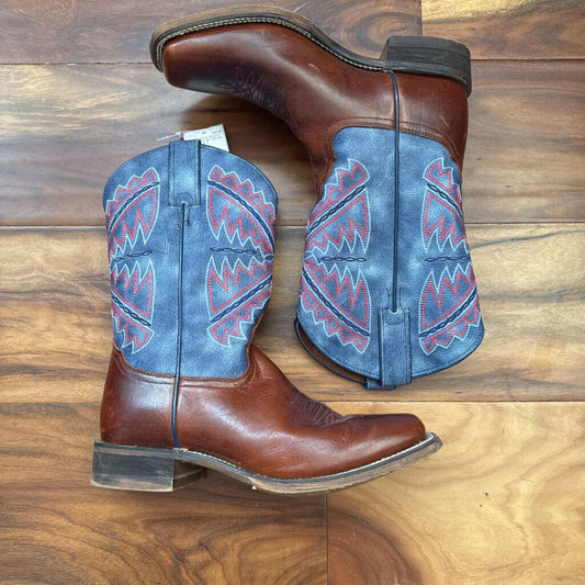 NACONA,COWBOY BOOT,BROWN W/ BLUE,8.5