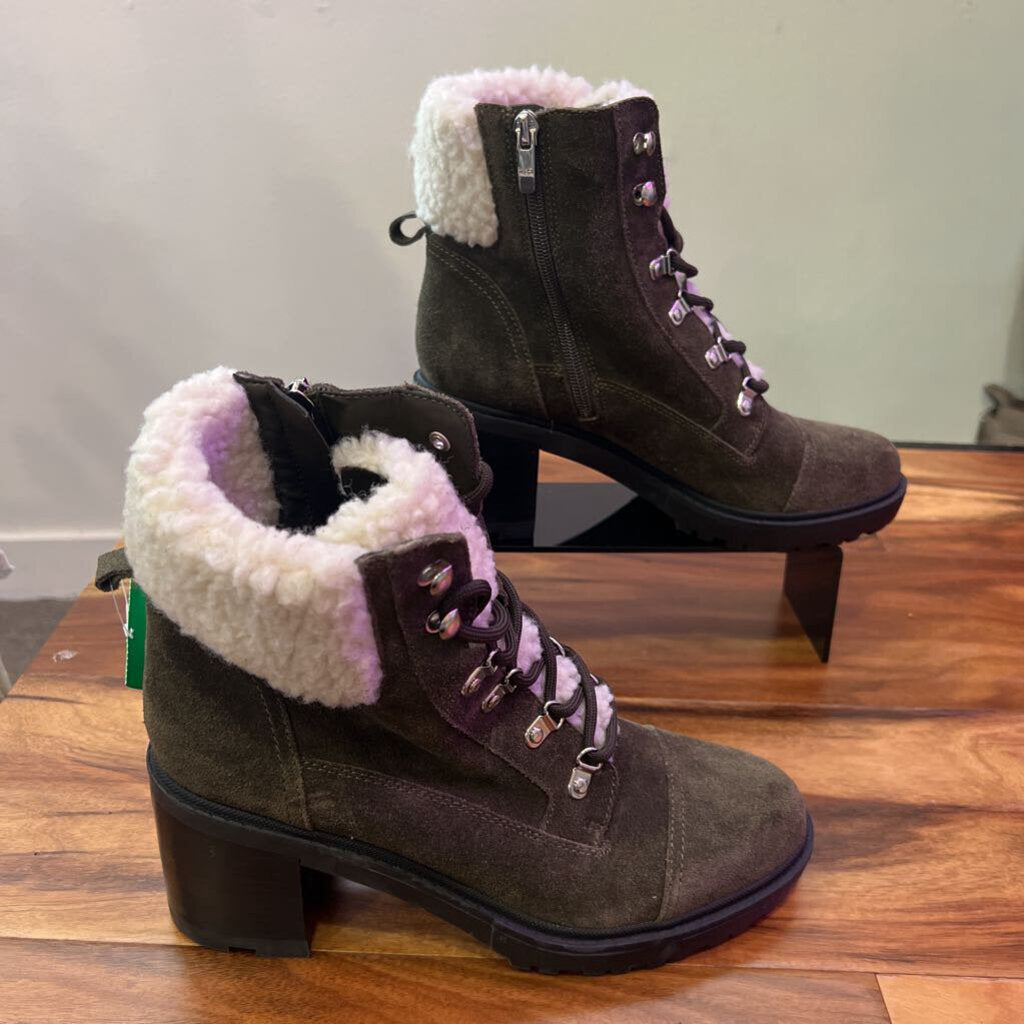 MARC FISHER,SHERPA HEEL BOOTS,DK GREEN,8.5