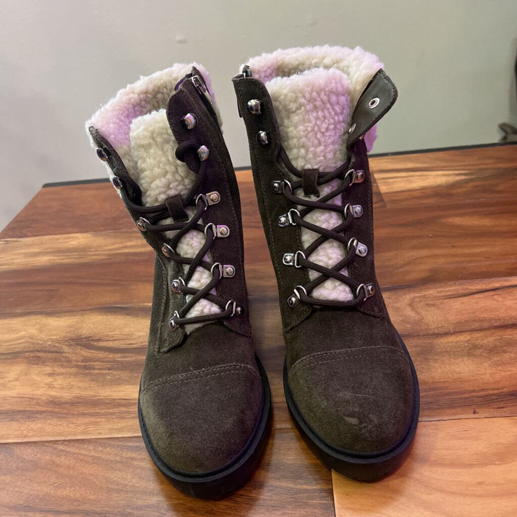 MARC FISHER,SHERPA HEEL BOOTS,DK GREEN,8.5