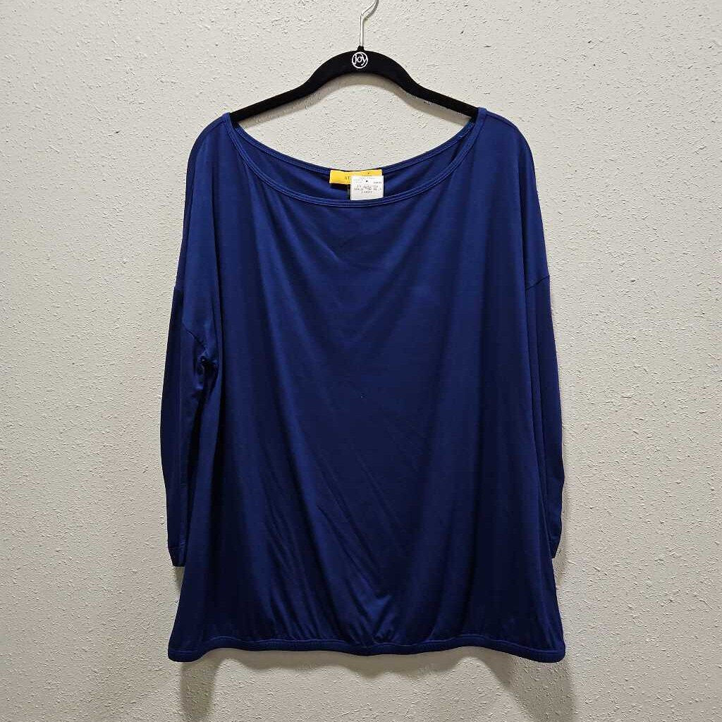 ST. JOHN,3/4 SCRUNCH WAIST TOP ,BLUE ,LARGE