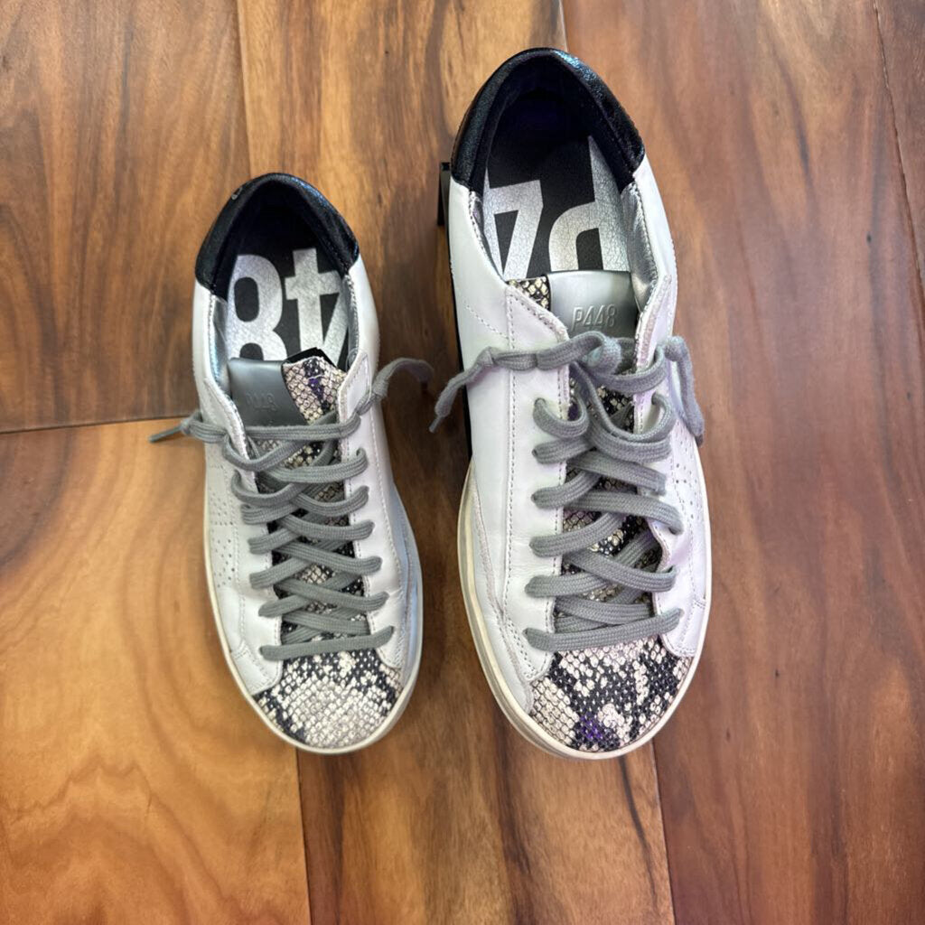 P448,ANIMAL PRINT TENNIS SHOE,WHT/BLK,7M