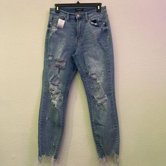 JUDY BLUE,RAW HEM SPLATTER BF,DENIM,27