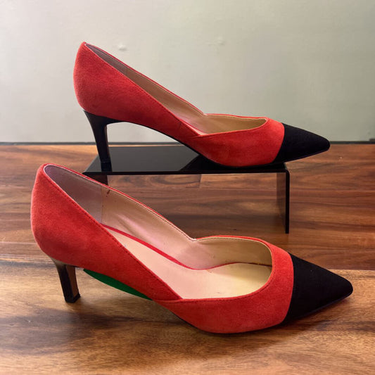 FRANCO SARTO,KITTEN SUEDE HEEL ,RED/BLK,7.5